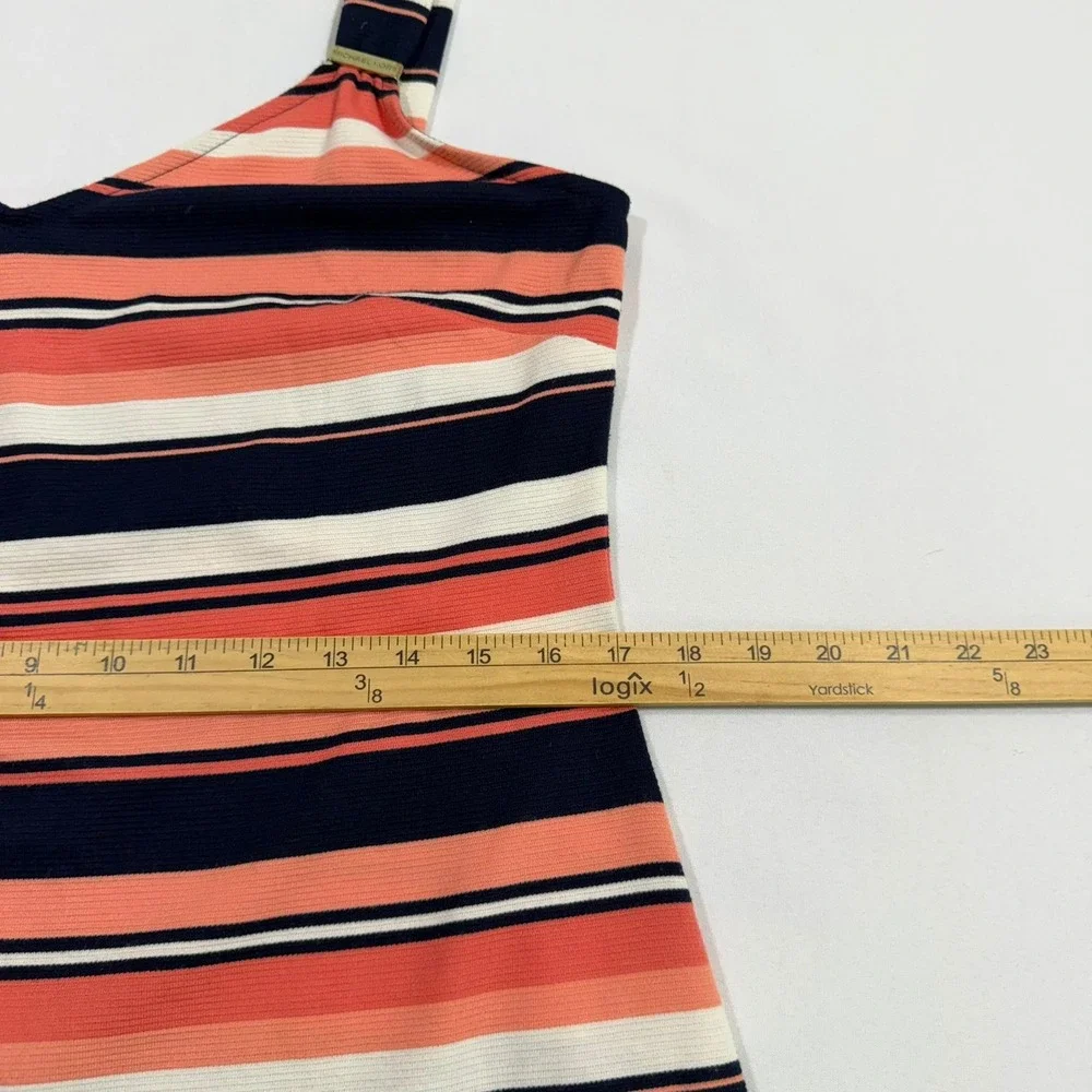 Michael Kors Maxi Dress Womens Large Coral Navy Striped Gold Hardware Tank Knit